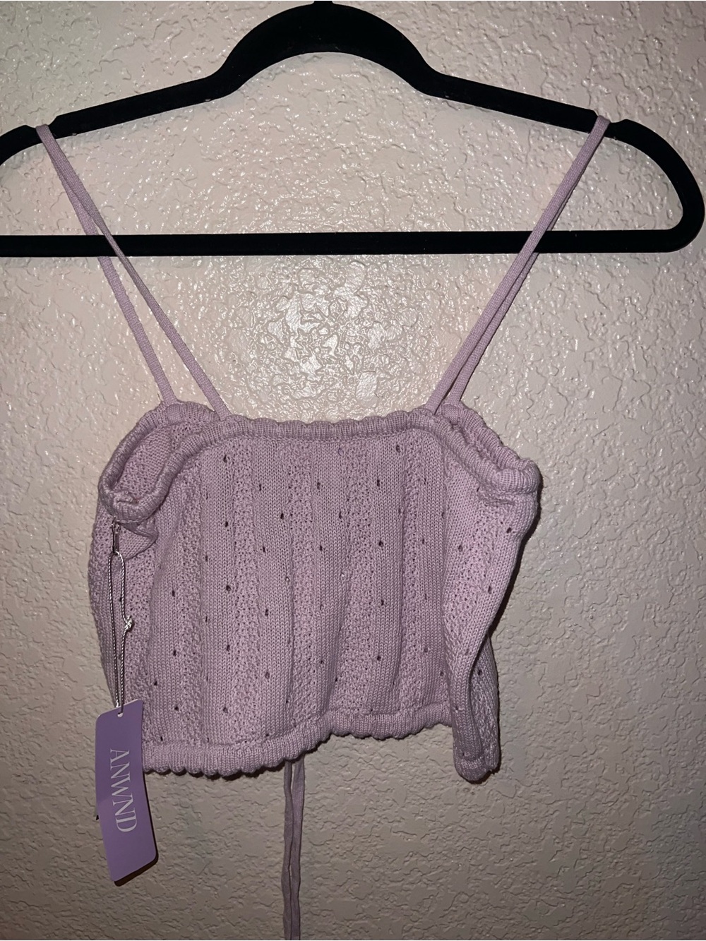 NWT Lavender Floral Embroidered Knit Tie-Front Crop Top - Picture 2 of 2